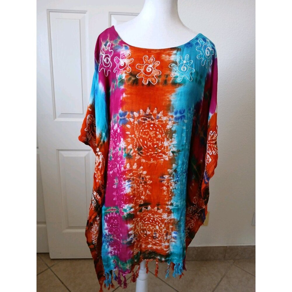 India Boutique Women’s Coverup‎ Free Size Multicolor Embroidery Bohemian Beachy